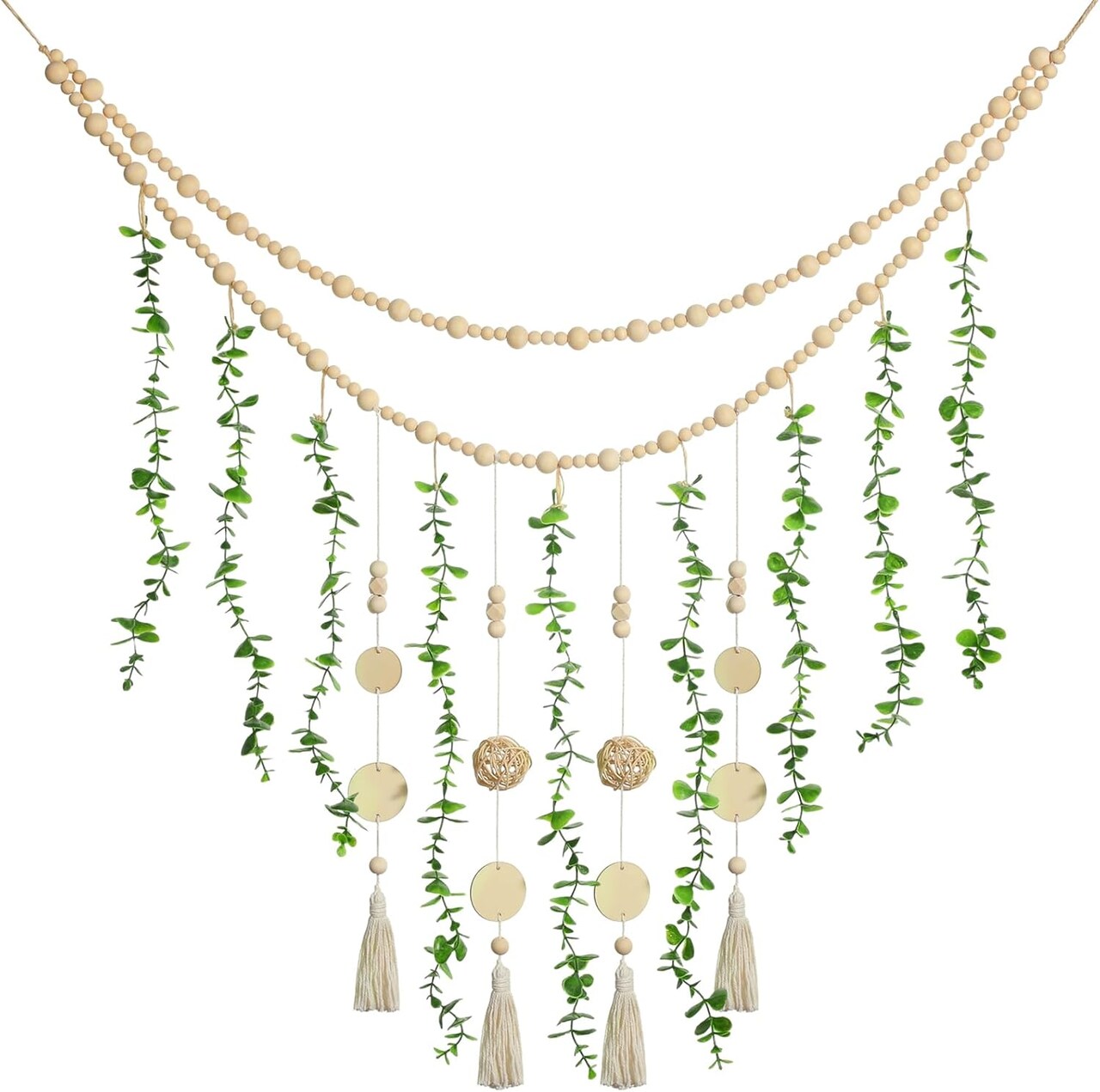 Hanging Eucalyptus Boho Wall Decor-36 x 36 Inch (Simple Color,Sepaktakraw Style)